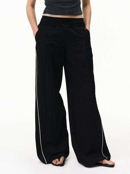 RUN TO THE FUTURE Pinstripe Double Waistband Elastic Mid Rise Women&
