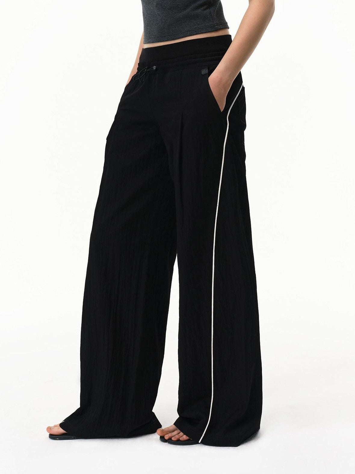 RUN TO THE FUTURE Pinstripe Double Waistband Elastic Mid Rise Women&