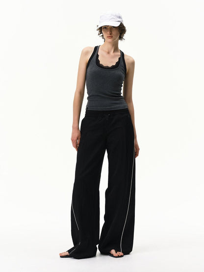 RUN TO THE FUTURE Pinstripe Double Waistband Elastic Mid Rise Women&