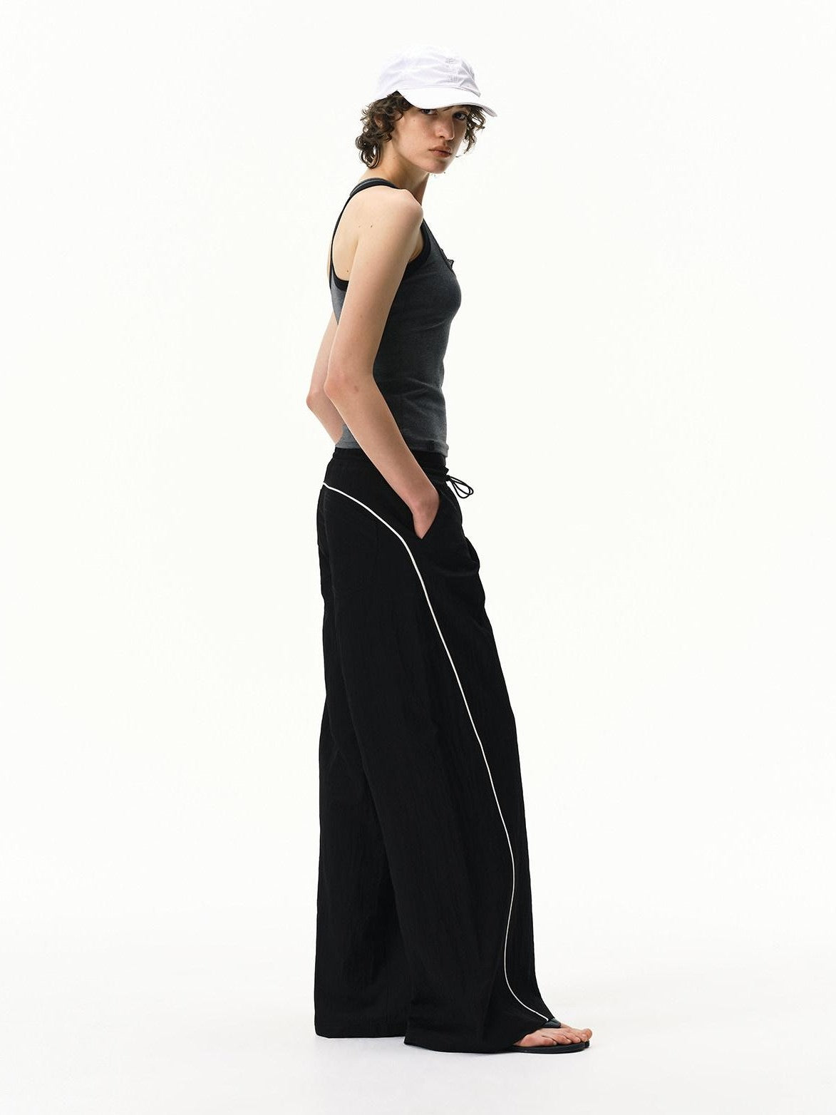 RUN TO THE FUTURE Pinstripe Double Waistband Elastic Mid Rise Women&