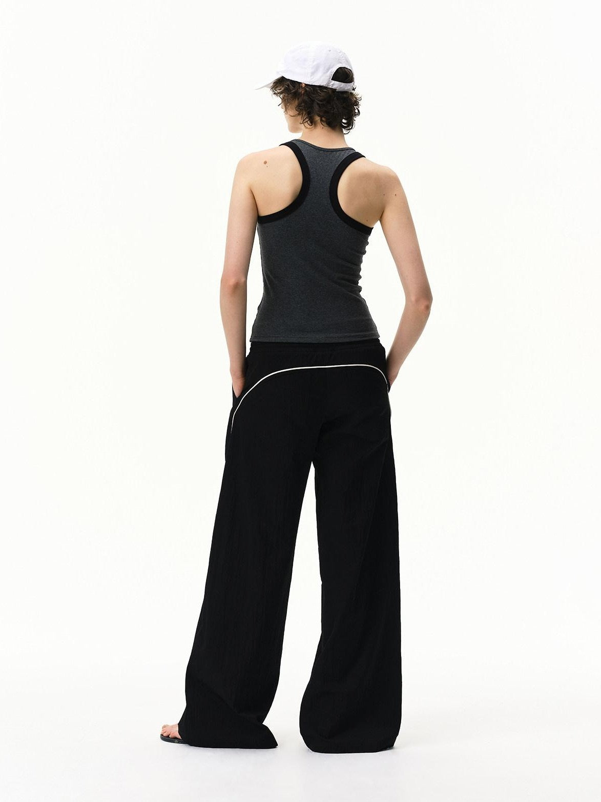 RUN TO THE FUTURE Pinstripe Double Waistband Elastic Mid Rise Women&