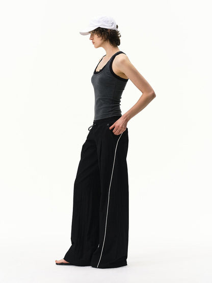 RUN TO THE FUTURE Pinstripe Double Waistband Elastic Mid Rise Women&