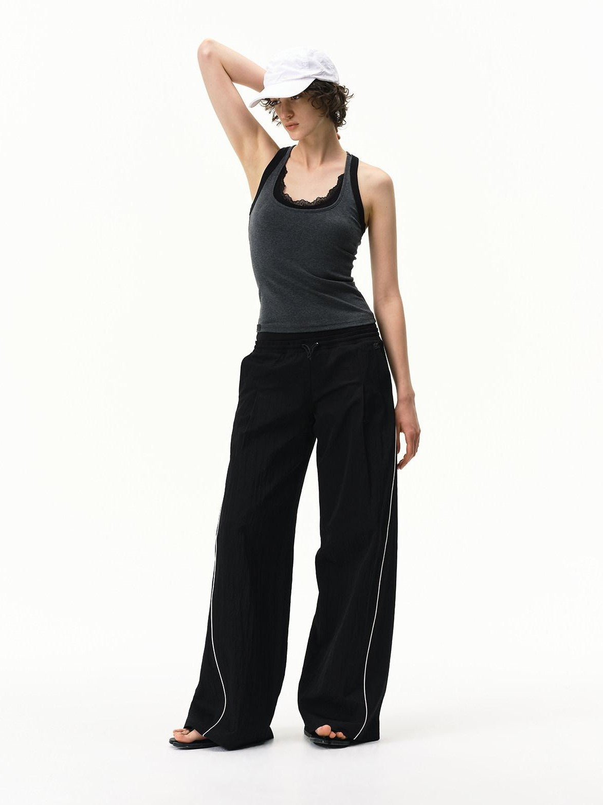 RUN TO THE FUTURE Pinstripe Double Waistband Elastic Mid Rise Women&