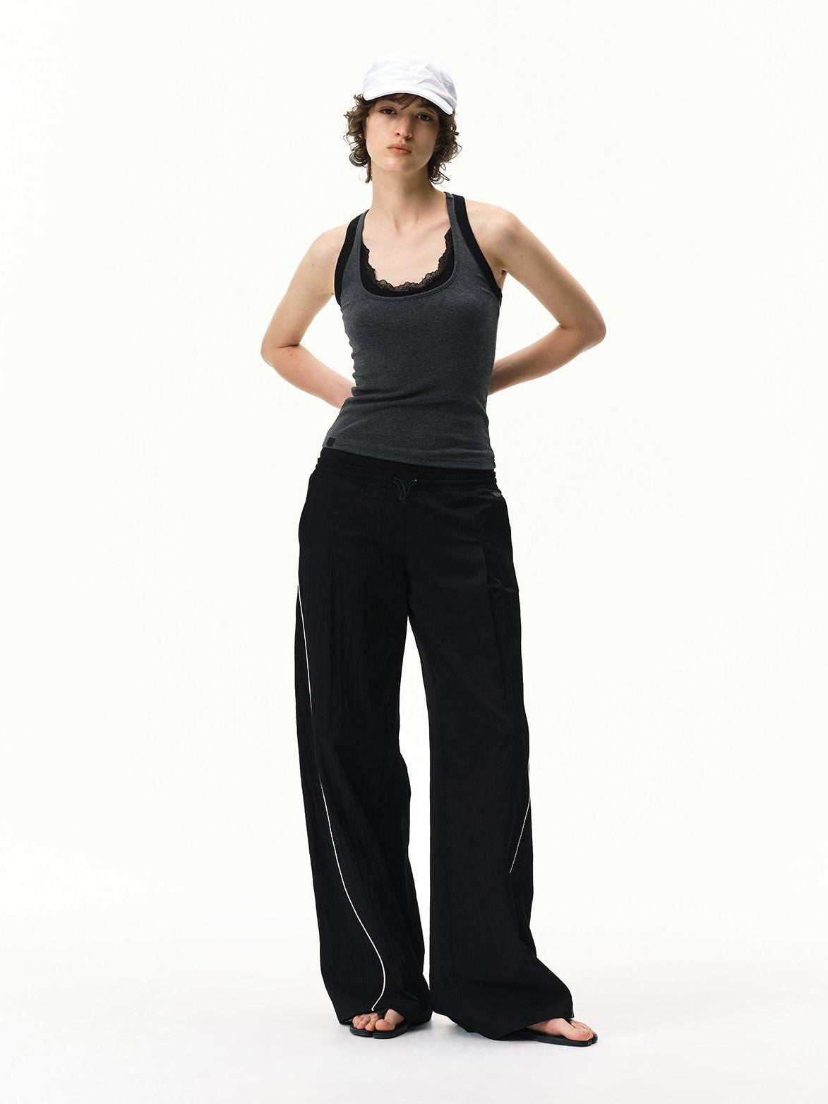 RUN TO THE FUTURE Pinstripe Double Waistband Elastic Mid Rise Women&