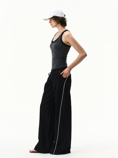 RUN TO THE FUTURE Pinstripe Double Waistband Elastic Mid Rise Women&