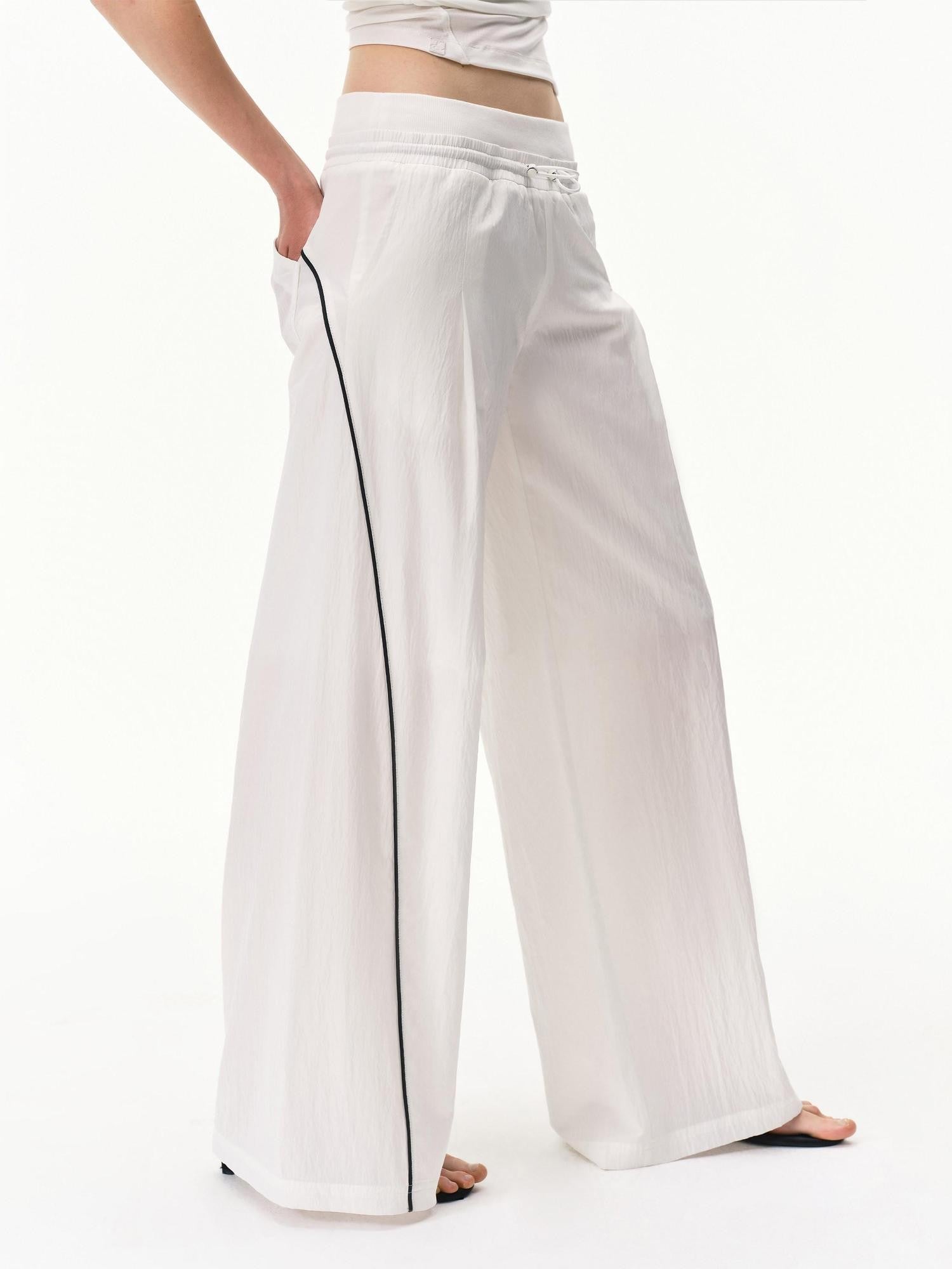 RUN TO THE FUTURE Pinstripe Double Waistband Elastic Mid Rise Women&