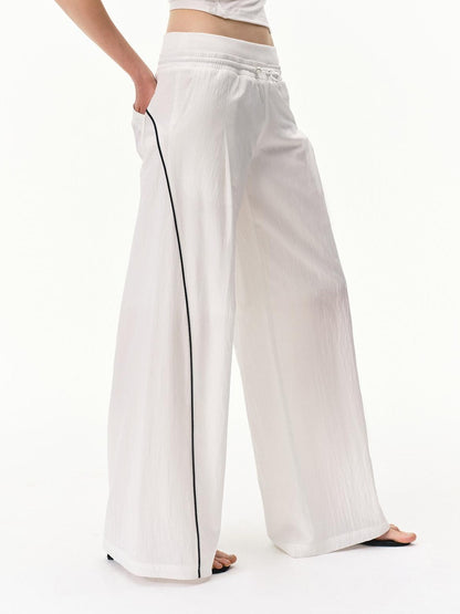 RUN TO THE FUTURE Pinstripe Double Waistband Elastic Mid Rise Women&