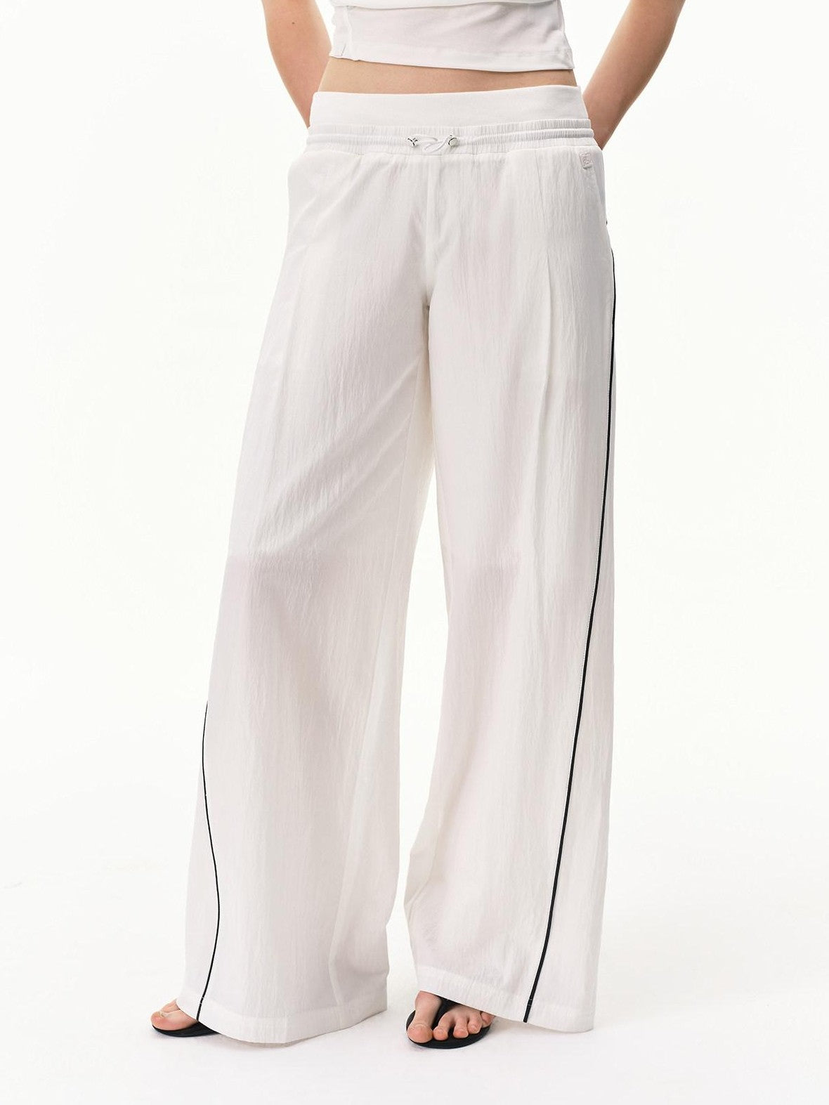 RUN TO THE FUTURE Pinstripe Double Waistband Elastic Mid Rise Women&