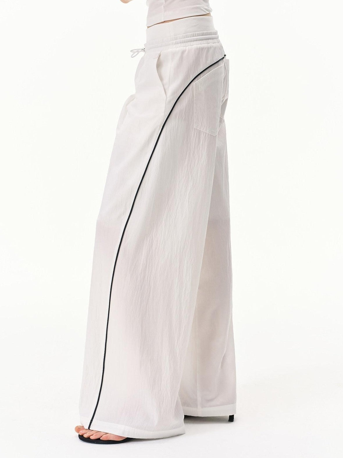 RUN TO THE FUTURE Pinstripe Double Waistband Elastic Mid Rise Women&