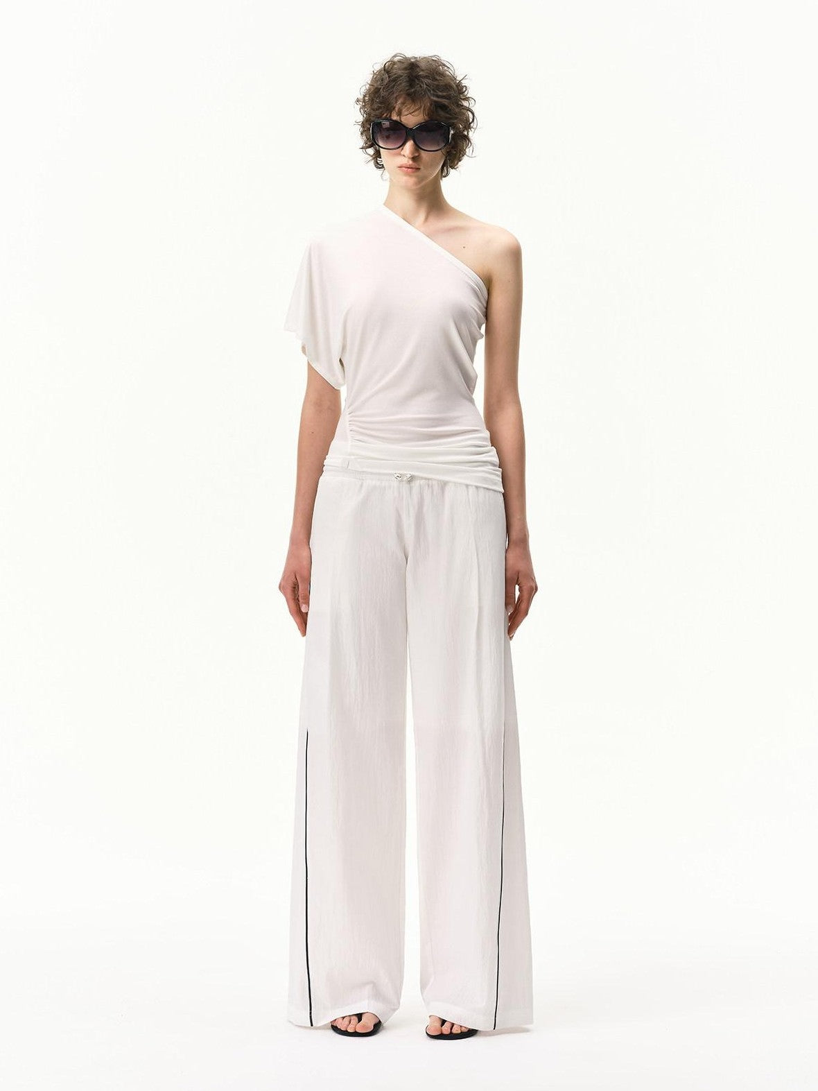 RUN TO THE FUTURE Pinstripe Double Waistband Elastic Mid Rise Women&