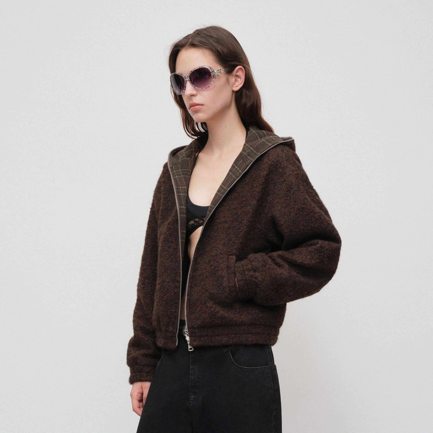RUN_TO_THE_FUTURE_Plaid_Colorblock_Hooded_Reversible_Short_Women&