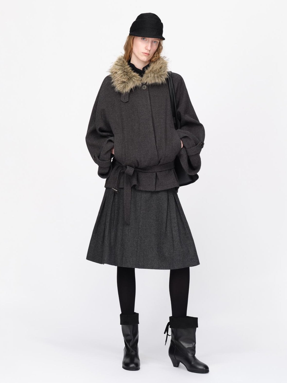 RUN TO THE FUTURE Pleated Wool Belted A Line Women&