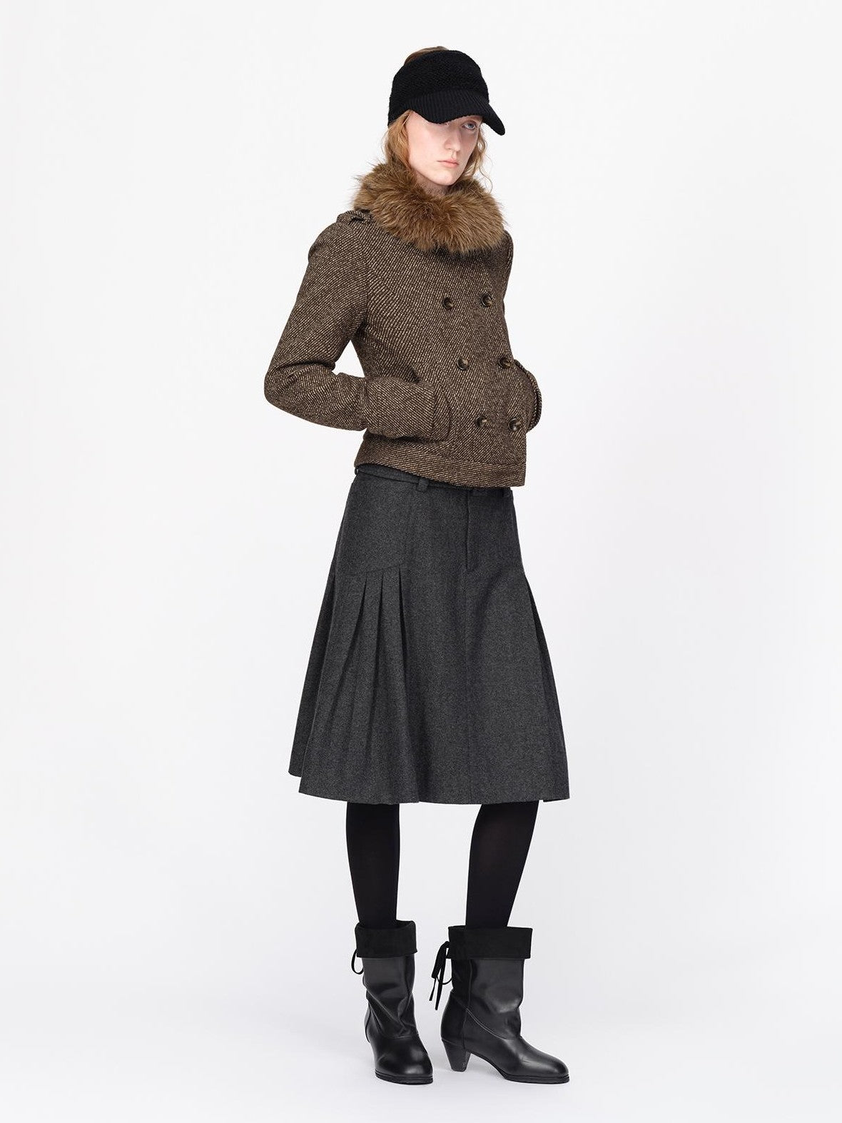 RUN TO THE FUTURE Pleated Wool Belted A Line Women&