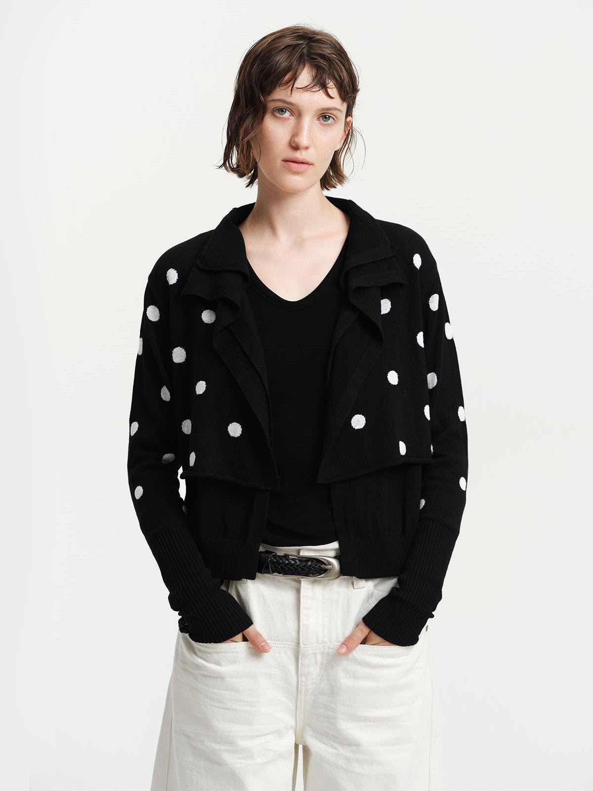 RUN TO THE FUTURE Polka Dot Double Breasted Faux Two Piece Women&