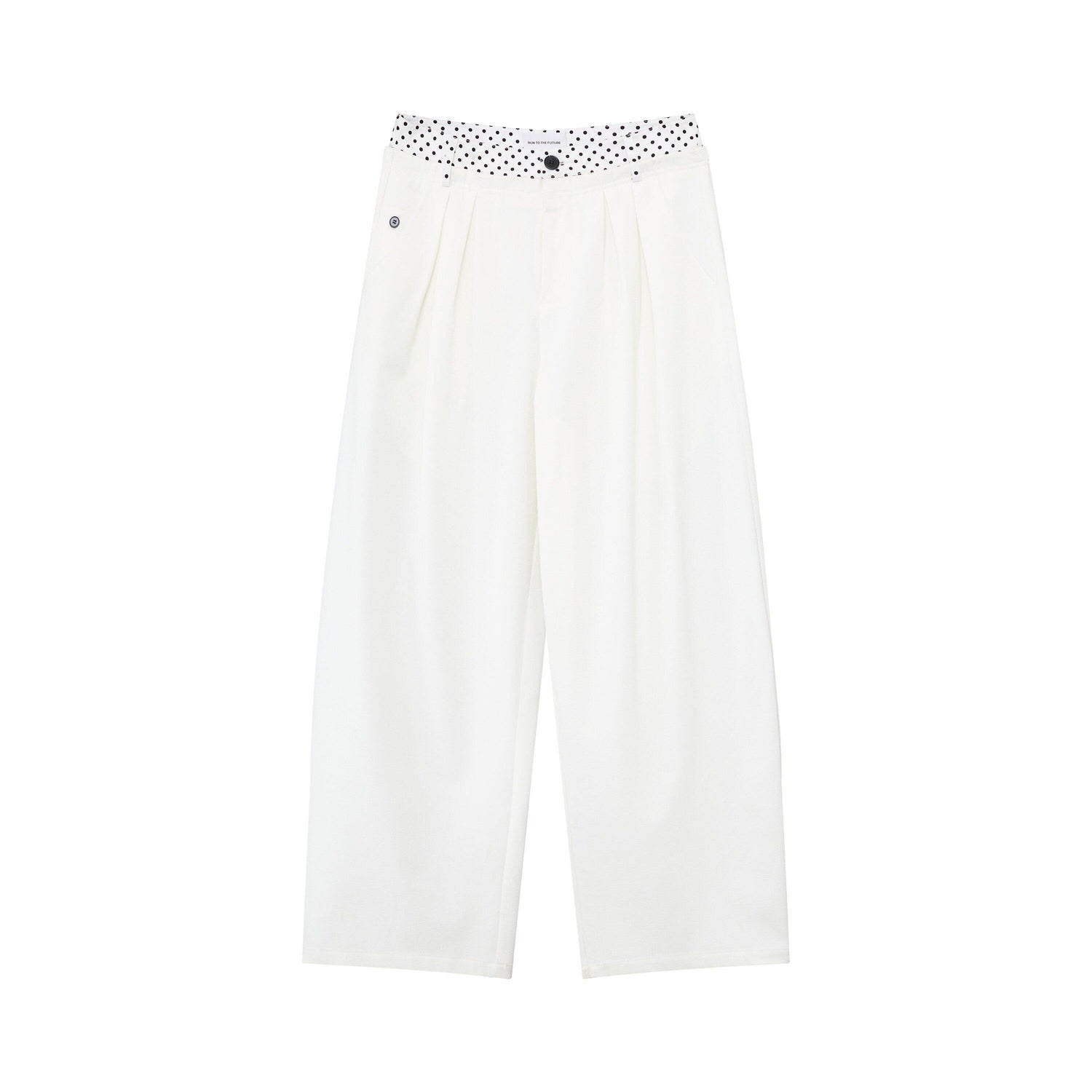 RUN TO THE FUTURE Polka Dot Patchwork Pleated Mid Low Rise Casual Unisex Wide Leg Pants