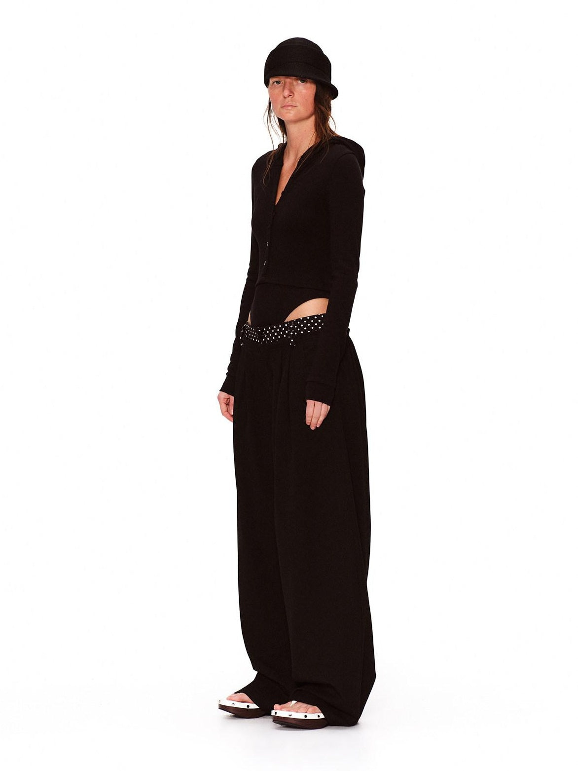 RUN TO THE FUTURE Polka Dot Patchwork Pleated Mid Low Rise Casual Unisex Wide Leg Pants