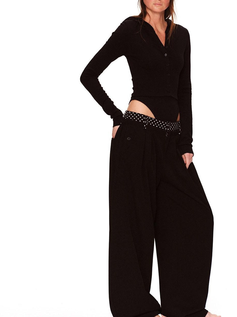 RUN TO THE FUTURE Polka Dot Patchwork Pleated Mid Low Rise Casual Unisex Wide Leg Pants