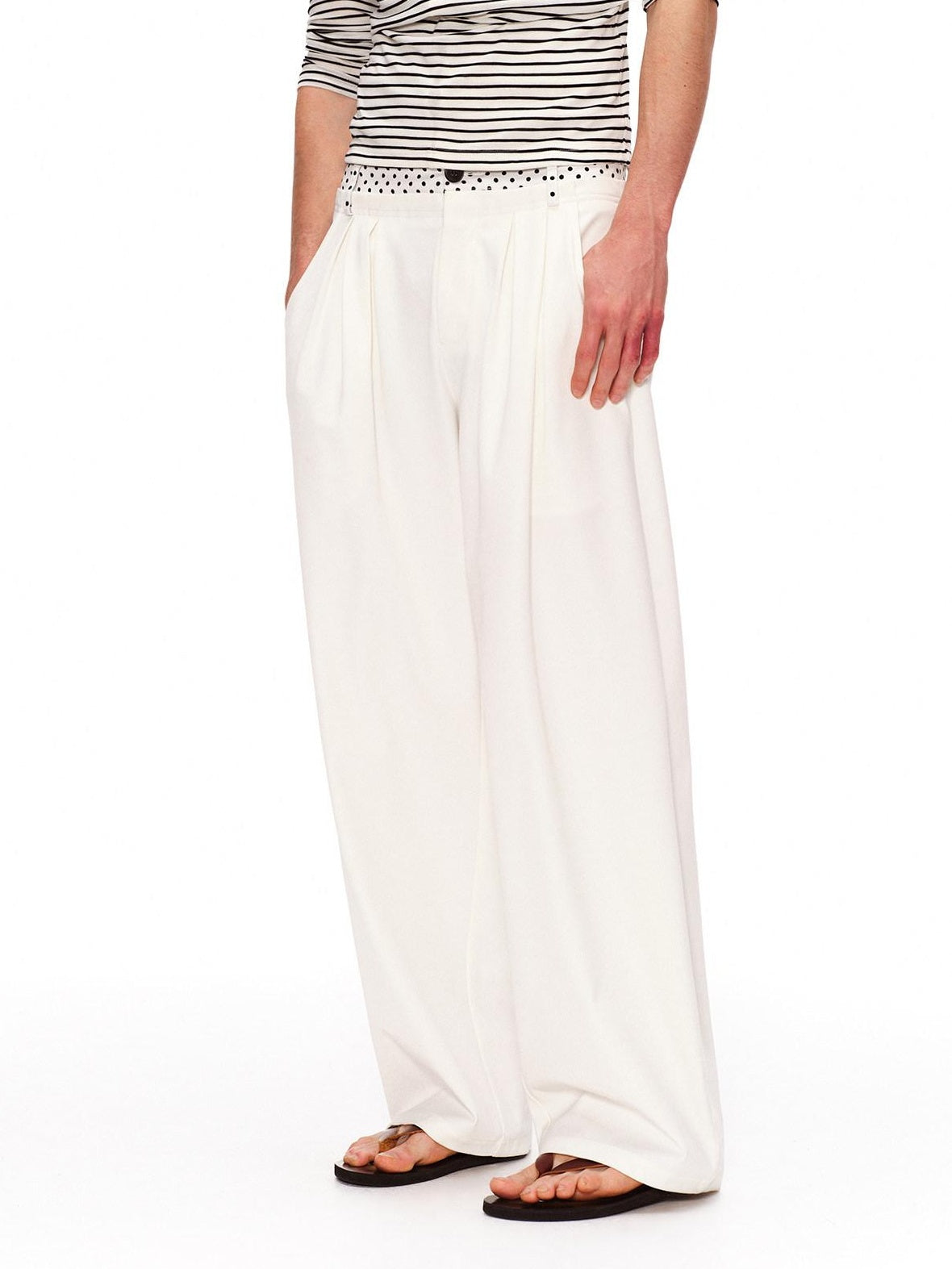 RUN TO THE FUTURE Polka Dot Patchwork Pleated Mid Low Rise Casual Unisex Wide Leg Pants