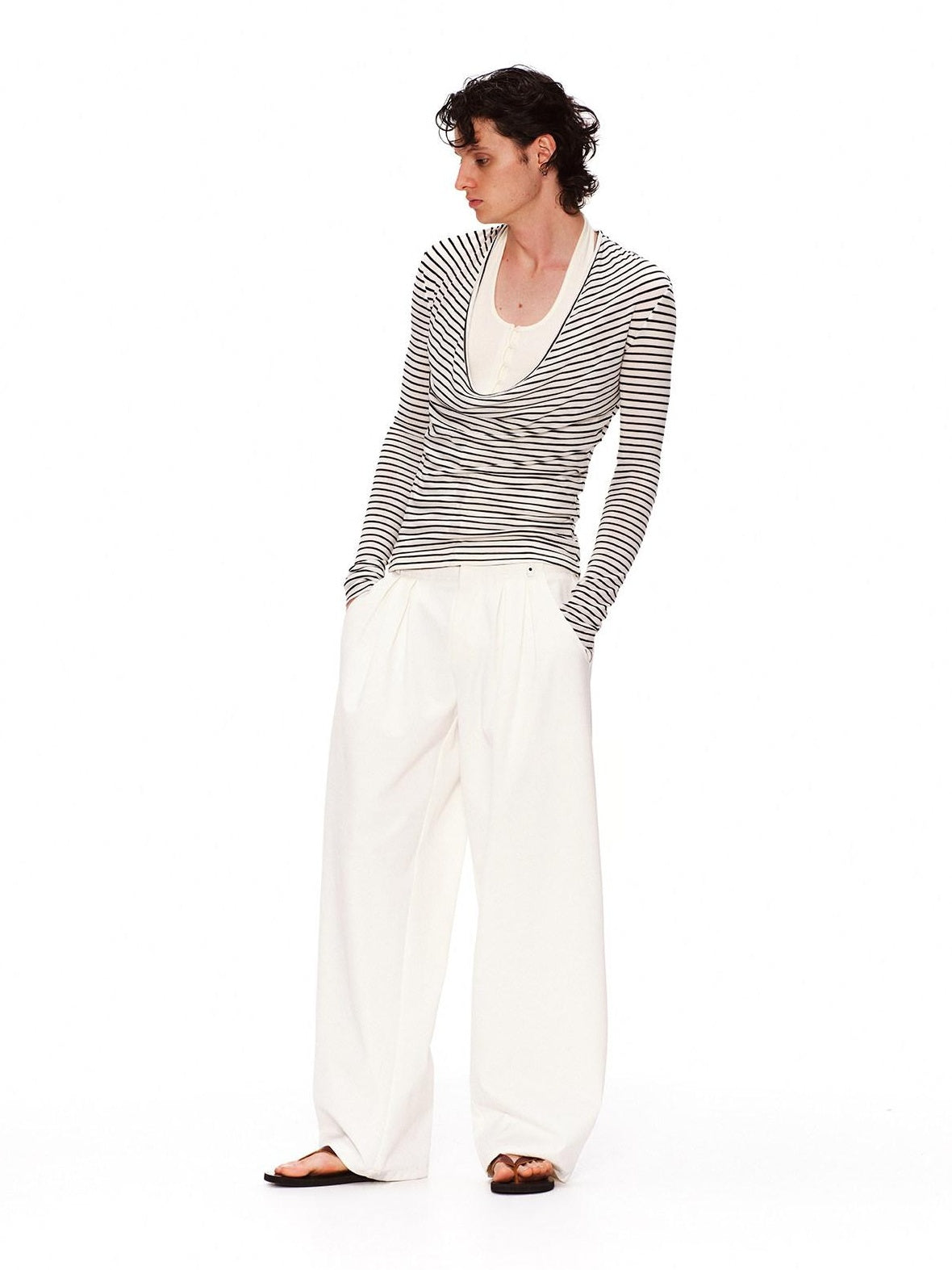 RUN TO THE FUTURE Polka Dot Patchwork Pleated Mid Low Rise Casual Unisex Wide Leg Pants
