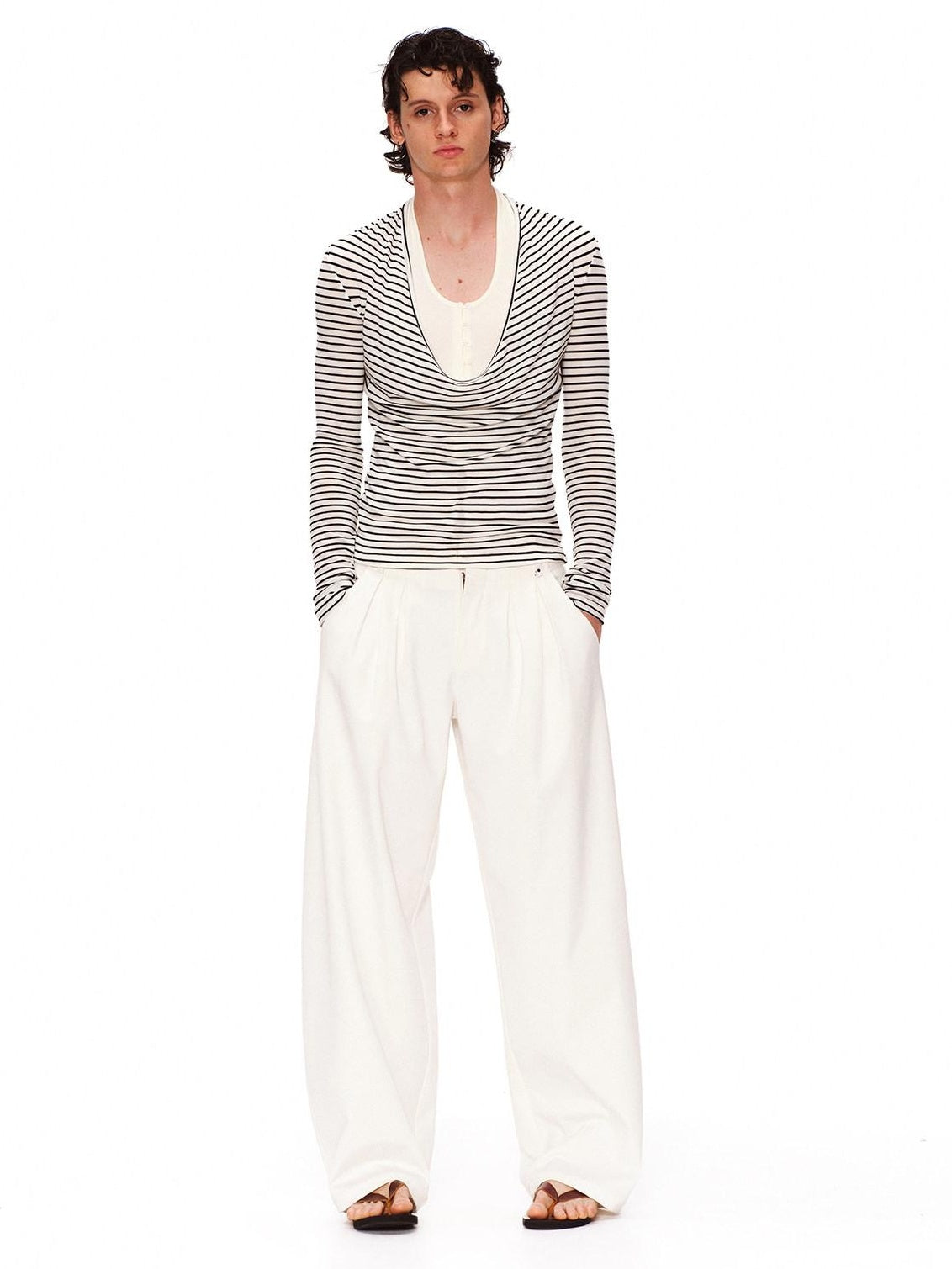RUN TO THE FUTURE Polka Dot Patchwork Pleated Mid Low Rise Casual Unisex Wide Leg Pants
