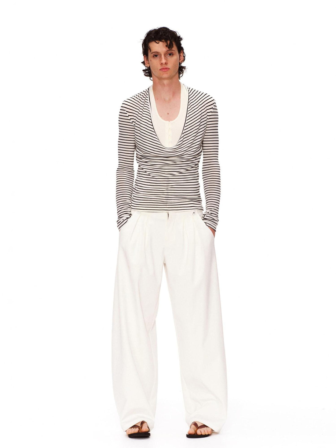RUN TO THE FUTURE Polka Dot Patchwork Pleated Mid Low Rise Casual Unisex Wide Leg Pants