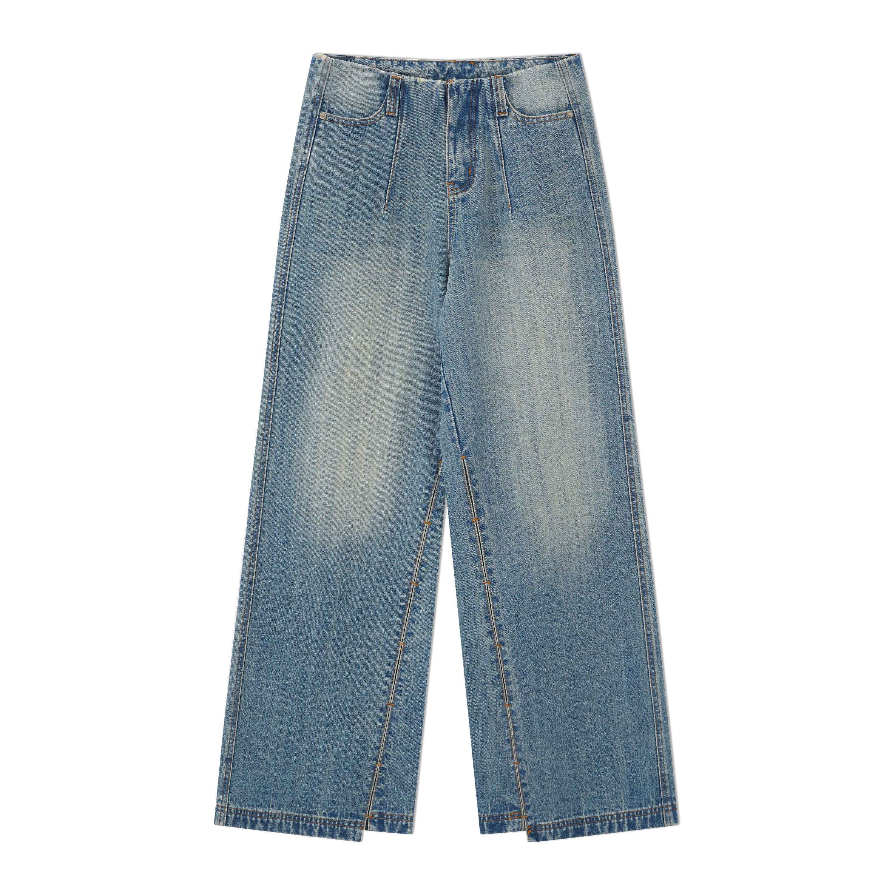 RUN TO THE FUTURE Premium Cotton Whiskered Low Rise Vintage Wash Blue Women Denim Straight Jeans