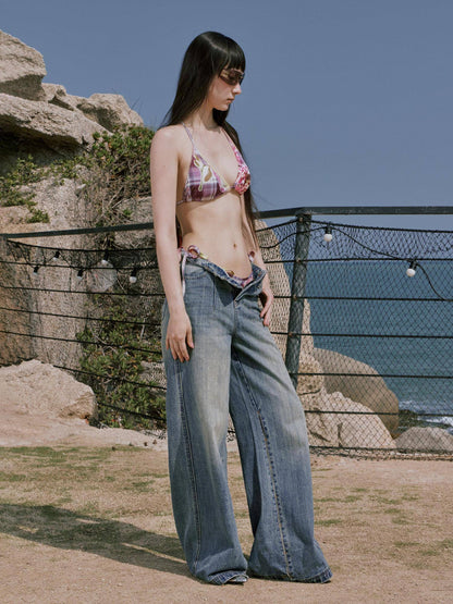 RUN TO THE FUTURE Premium Cotton Whiskered Low Rise Vintage Wash Blue Women Denim Straight Jeans