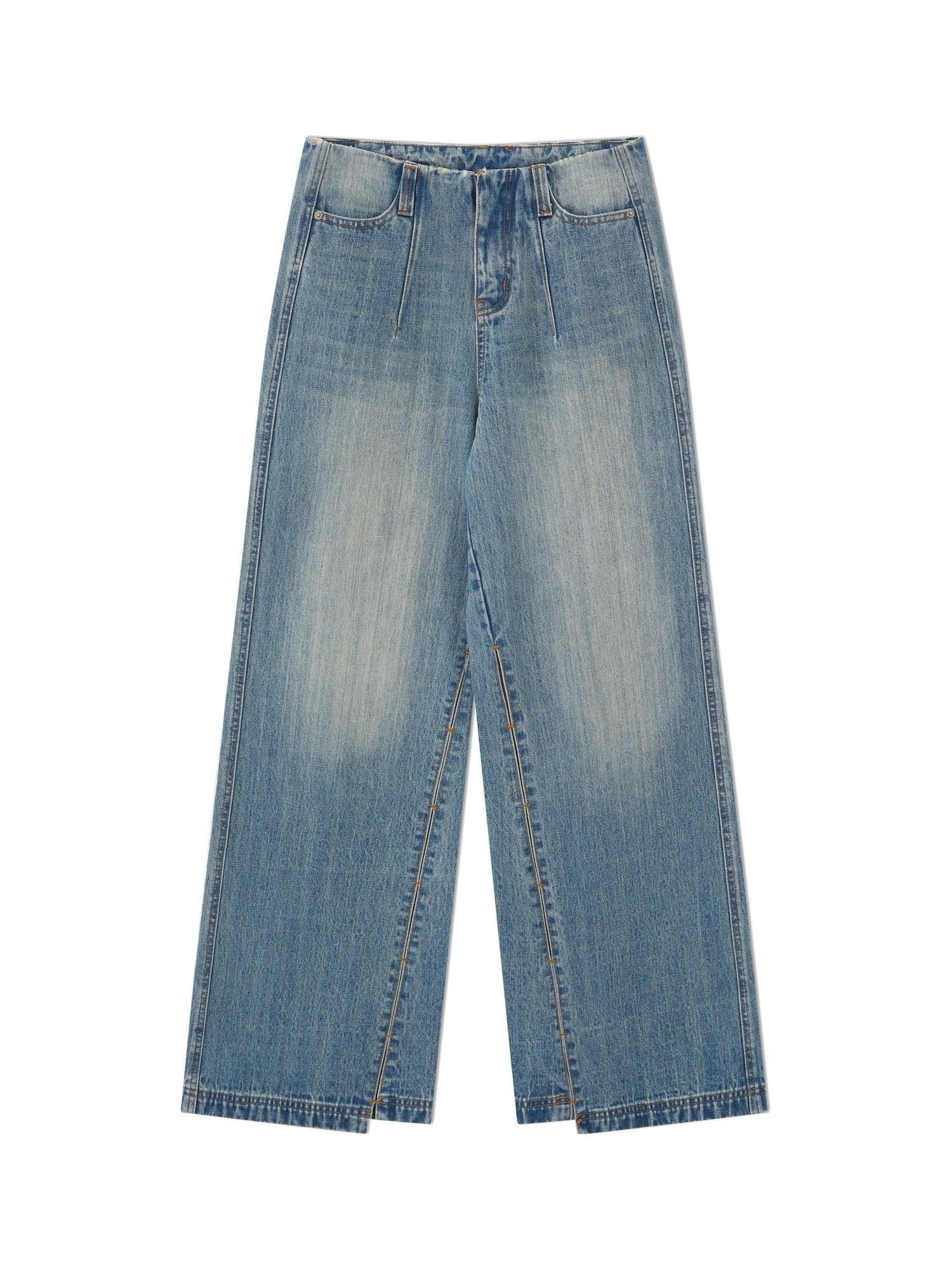 RUN TO THE FUTURE Premium Cotton Whiskered Low Rise Vintage Wash Blue Women Denim Straight Jeans