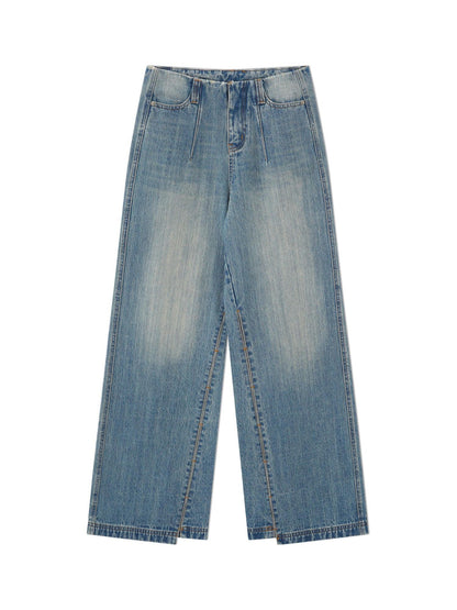 RUN TO THE FUTURE Premium Cotton Whiskered Low Rise Vintage Wash Blue Women Denim Straight Jeans