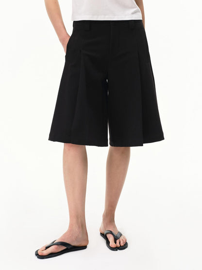 RUN TO THE FUTURE Pressed Pleats Boxy Mid Rise Straight Solid Women&