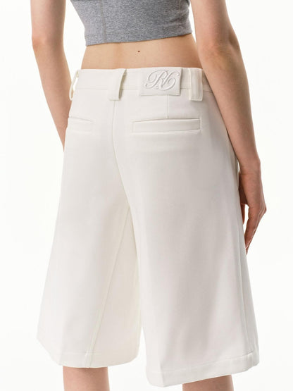 RUN TO THE FUTURE Pressed Pleats Boxy Mid Rise Straight Solid Women&