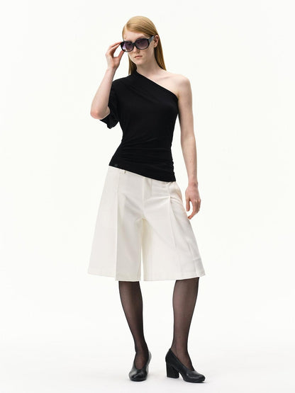 RUN TO THE FUTURE Pressed Pleats Boxy Mid Rise Straight Solid Women&