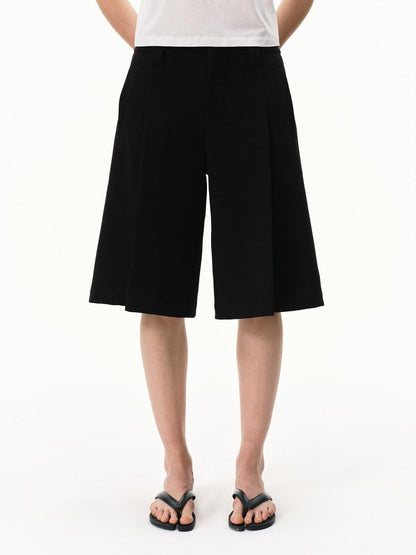 RUN TO THE FUTURE Pressed Pleats Boxy Mid Rise Straight Solid Women&
