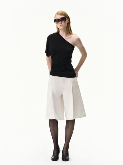 RUN TO THE FUTURE Pressed Pleats Boxy Mid Rise Straight Solid Women&