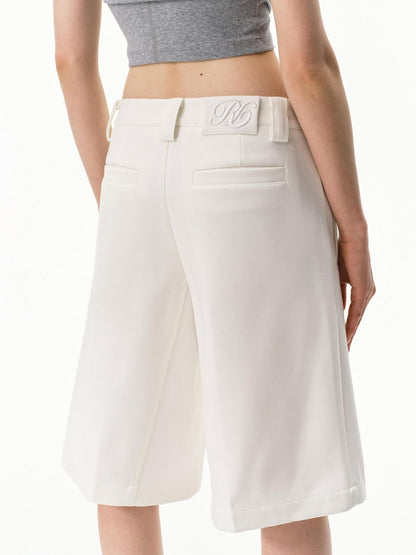 RUN TO THE FUTURE Pressed Pleats Boxy Mid Rise Straight Solid Women&