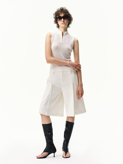 RUN TO THE FUTURE Pressed Pleats Boxy Mid Rise Straight Solid Women&