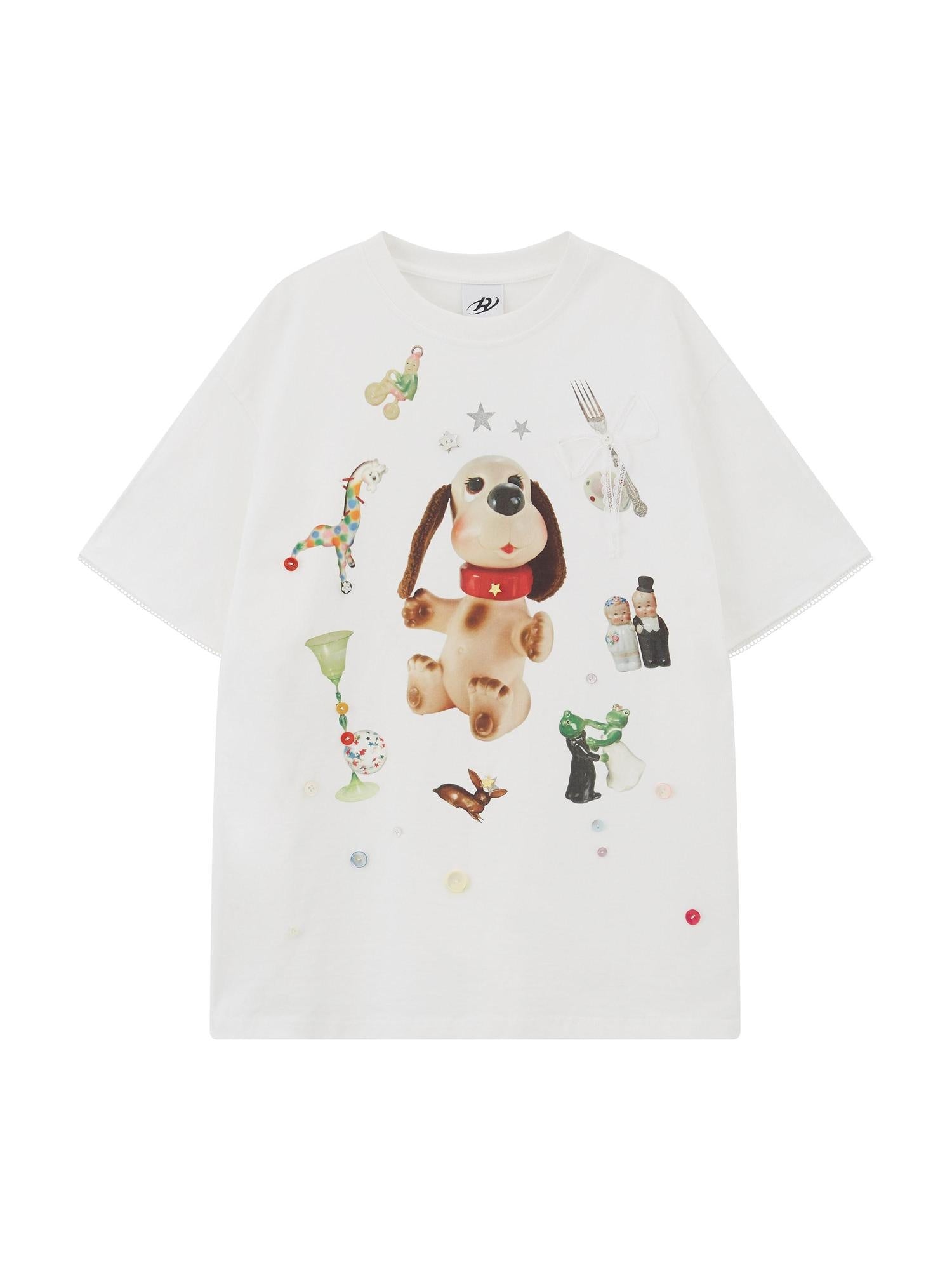RUN TO THE FUTURE Pure Cotton Casual Loose Button Lace Print Women Short Sleeve T-Shirts