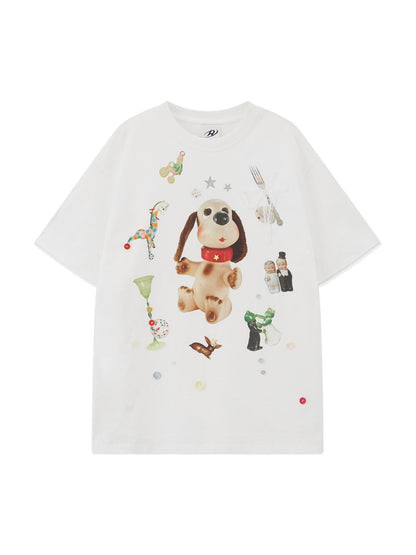RUN TO THE FUTURE Pure Cotton Casual Loose Button Lace Print Women Short Sleeve T-Shirts