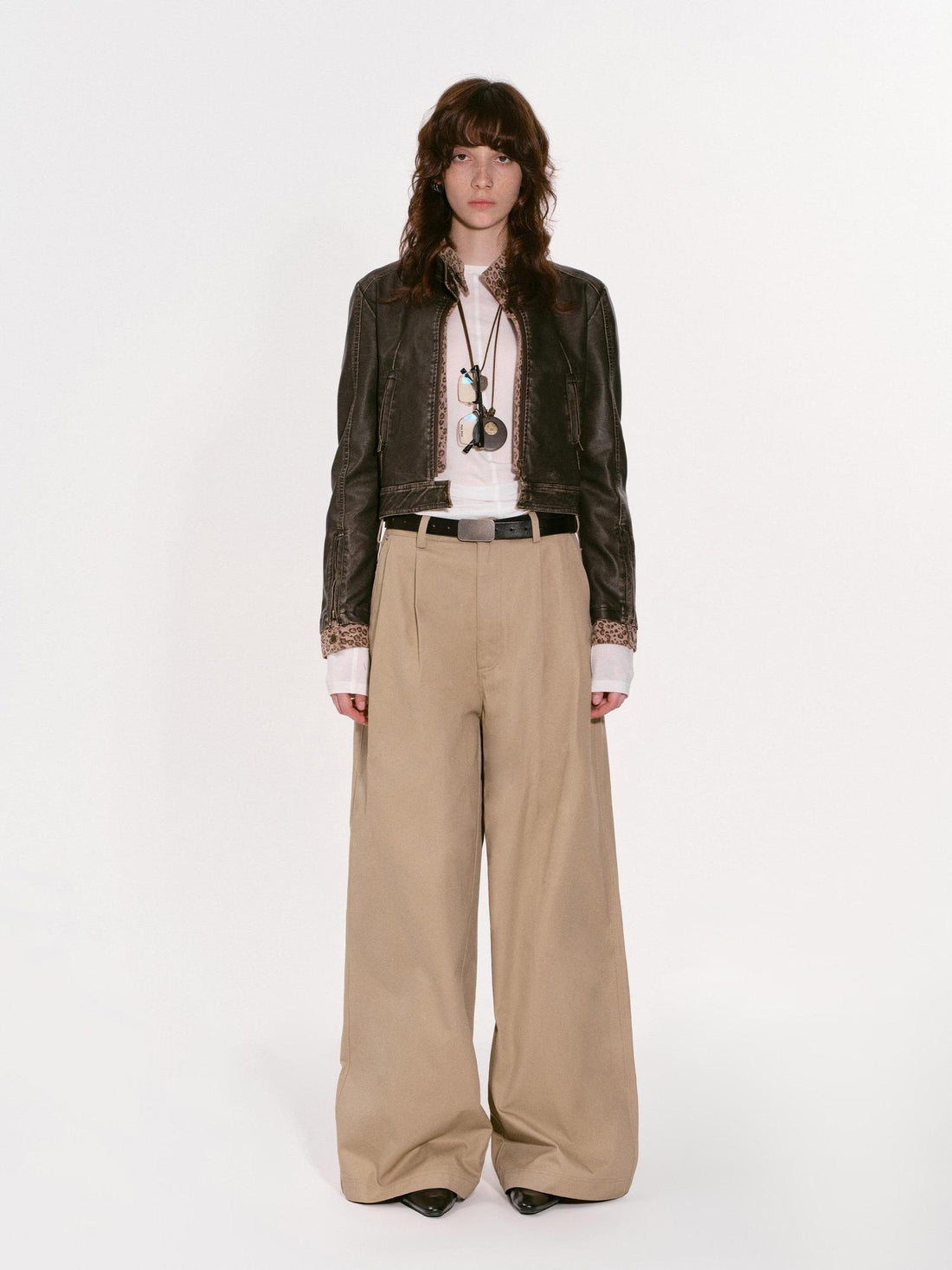 RUN TO THE FUTURE Pure Cotton Original Pleated Low Waist Pockets Women Khaki Black Wide-Leg Pants