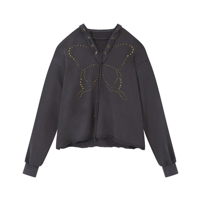 RUN TO THE FUTURE Pure Cotton Oversized Patch Detail Streetwear Unisex Forest River Gray Hoodies