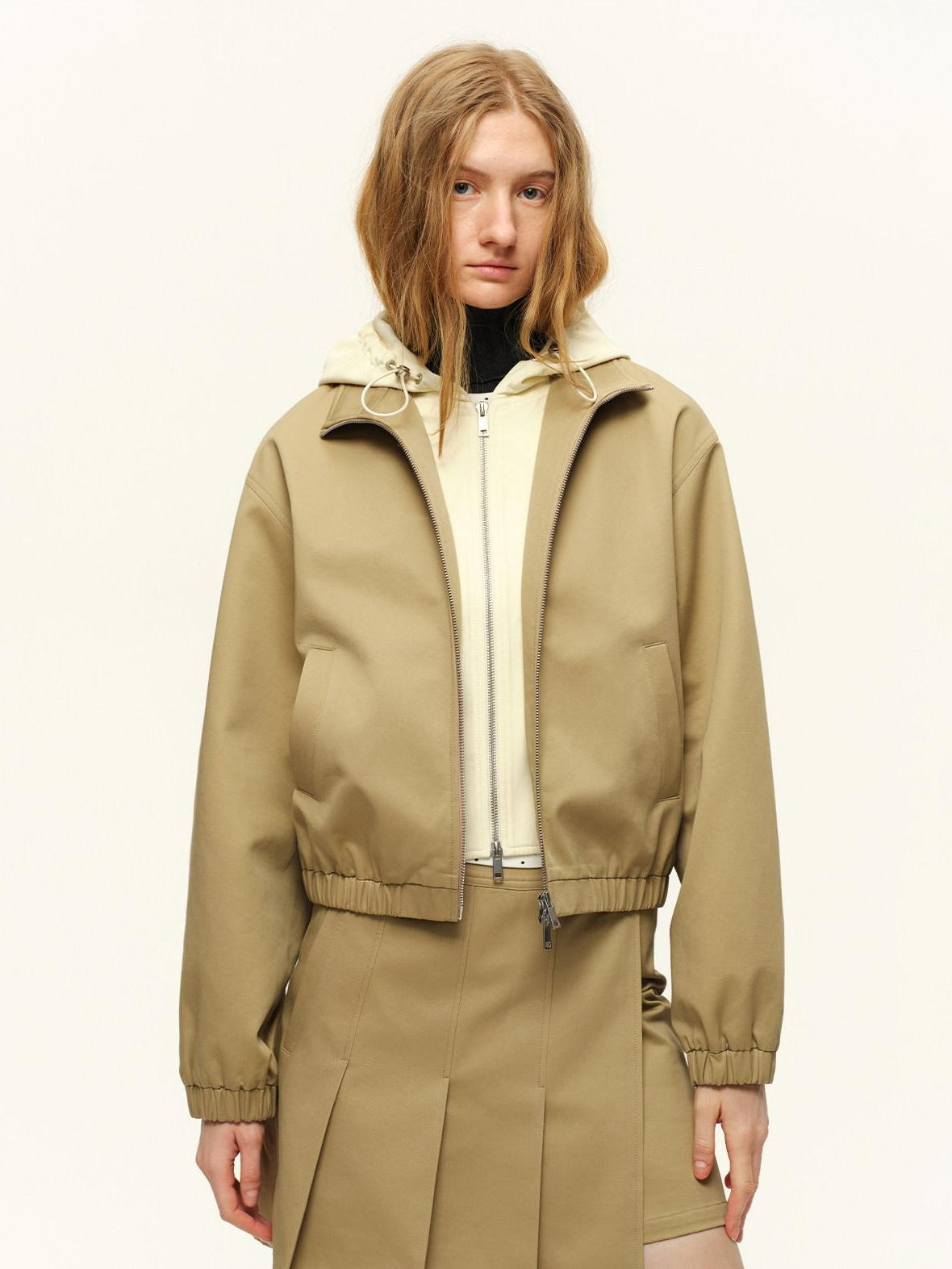 RUN TO THE FUTURE Pure Cotton Pleated A Line High Waist Side Slit Casual Khaki Mini Skirts