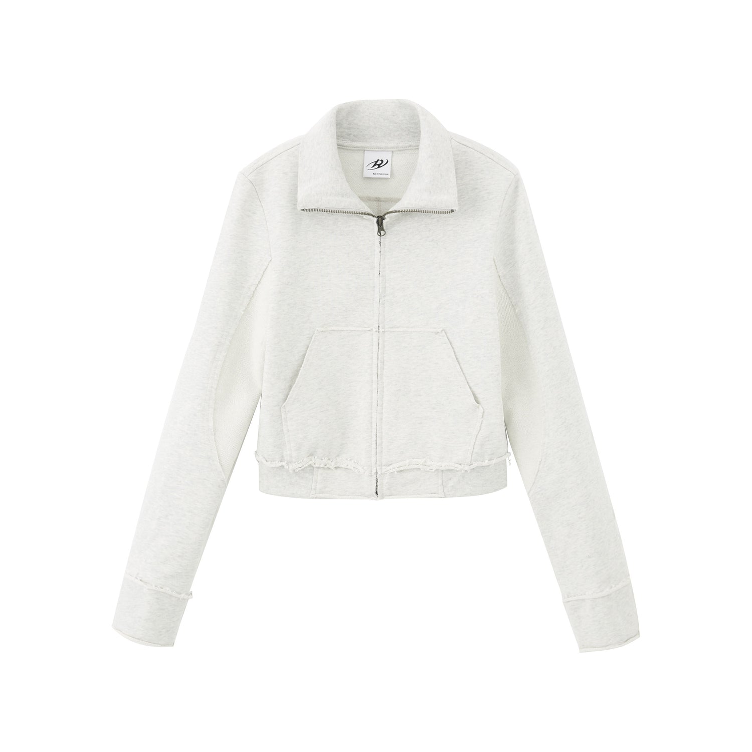 RUN TO THE FUTURE Pure Cotton Stand Collar Zip Cardigan Cropped Straight Retro Work Sweatshirts