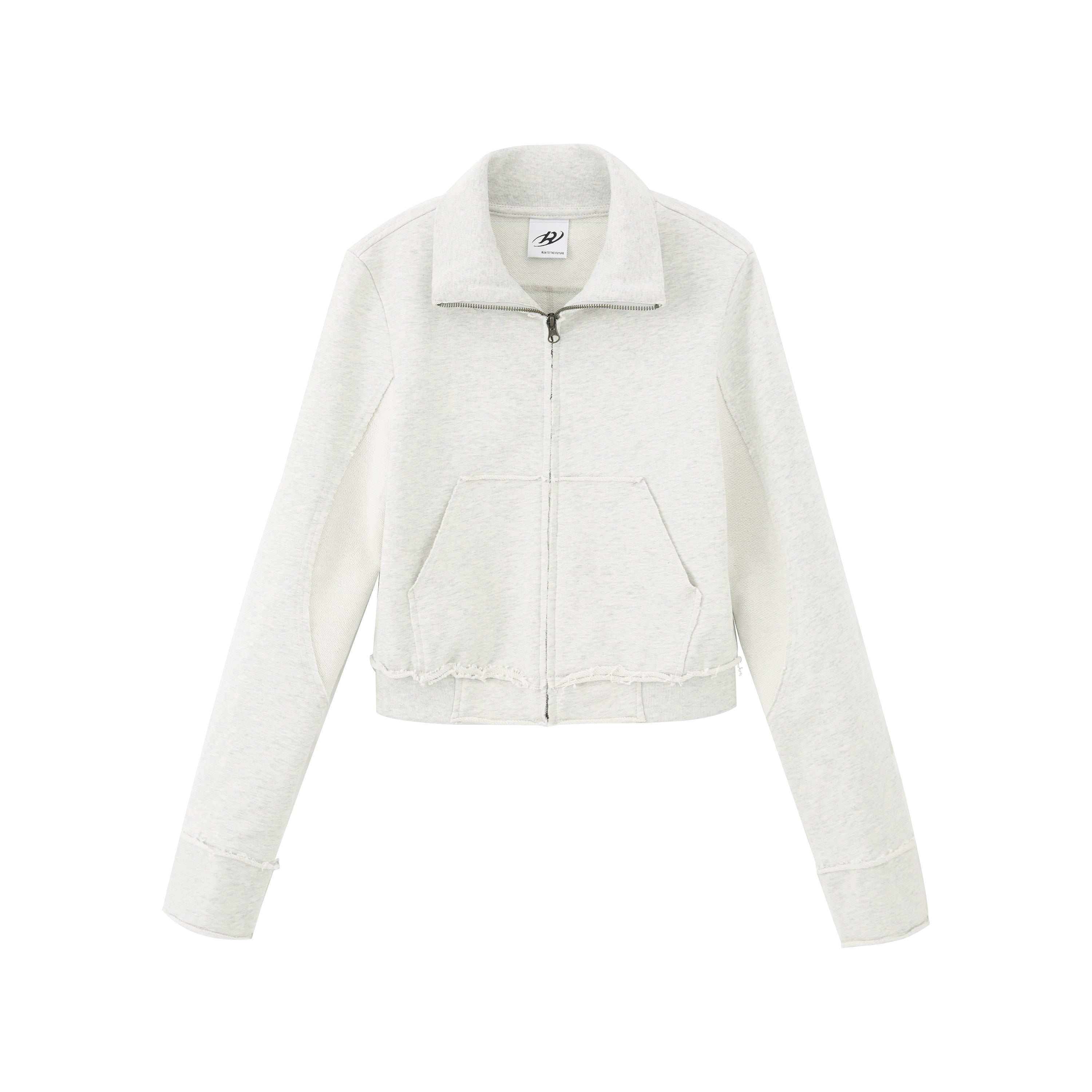 RUN TO THE FUTURE Pure Cotton Stand Collar Zip Cardigan Cropped Straight Retro Work Sweatshirts