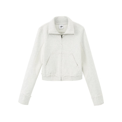 RUN TO THE FUTURE Pure Cotton Stand Collar Zip Cardigan Cropped Straight Retro Work Sweatshirts