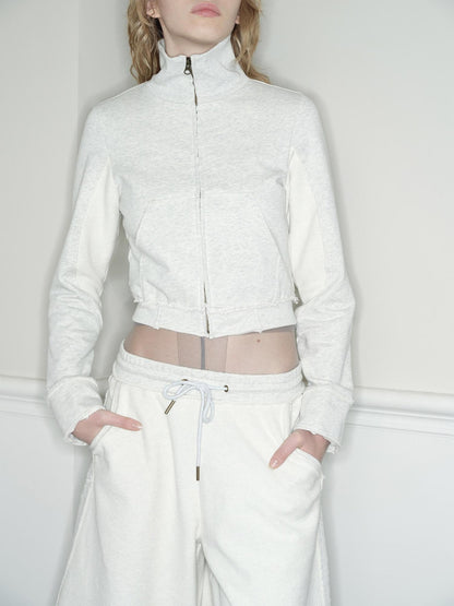RUN TO THE FUTURE Pure Cotton Stand Collar Zip Cardigan Cropped Straight Retro Work Sweatshirts