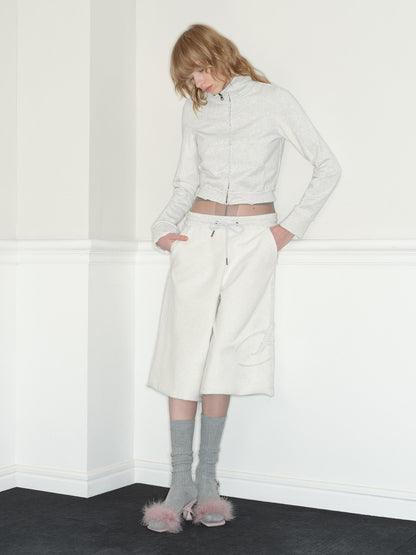 RUN TO THE FUTURE Pure Cotton Stand Collar Zip Cardigan Cropped Straight Retro Work Sweatshirts