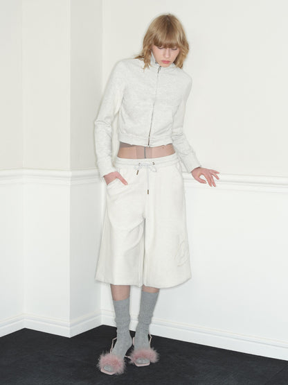 RUN TO THE FUTURE Pure Cotton Stand Collar Zip Cardigan Cropped Straight Retro Work Sweatshirts