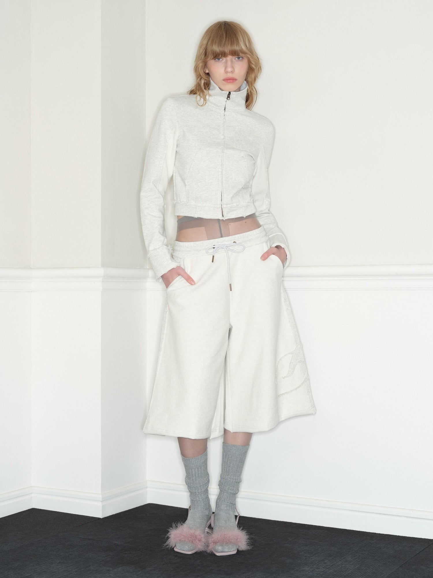 RUN TO THE FUTURE Pure Cotton Stand Collar Zip Cardigan Cropped Straight Retro Work Sweatshirts
