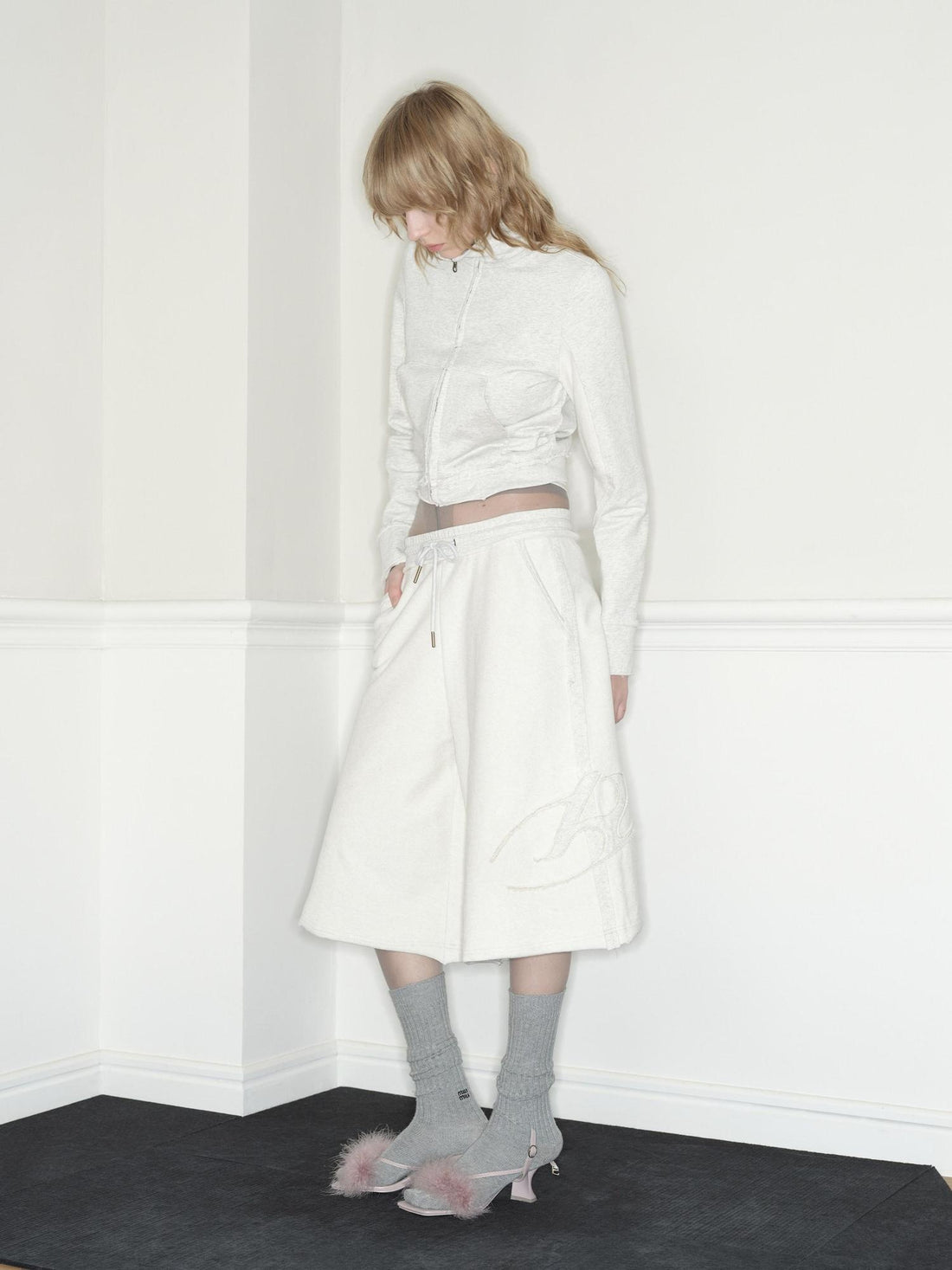 RUN TO THE FUTURE Pure Cotton Stand Collar Zip Cardigan Cropped Straight Retro Work Sweatshirts