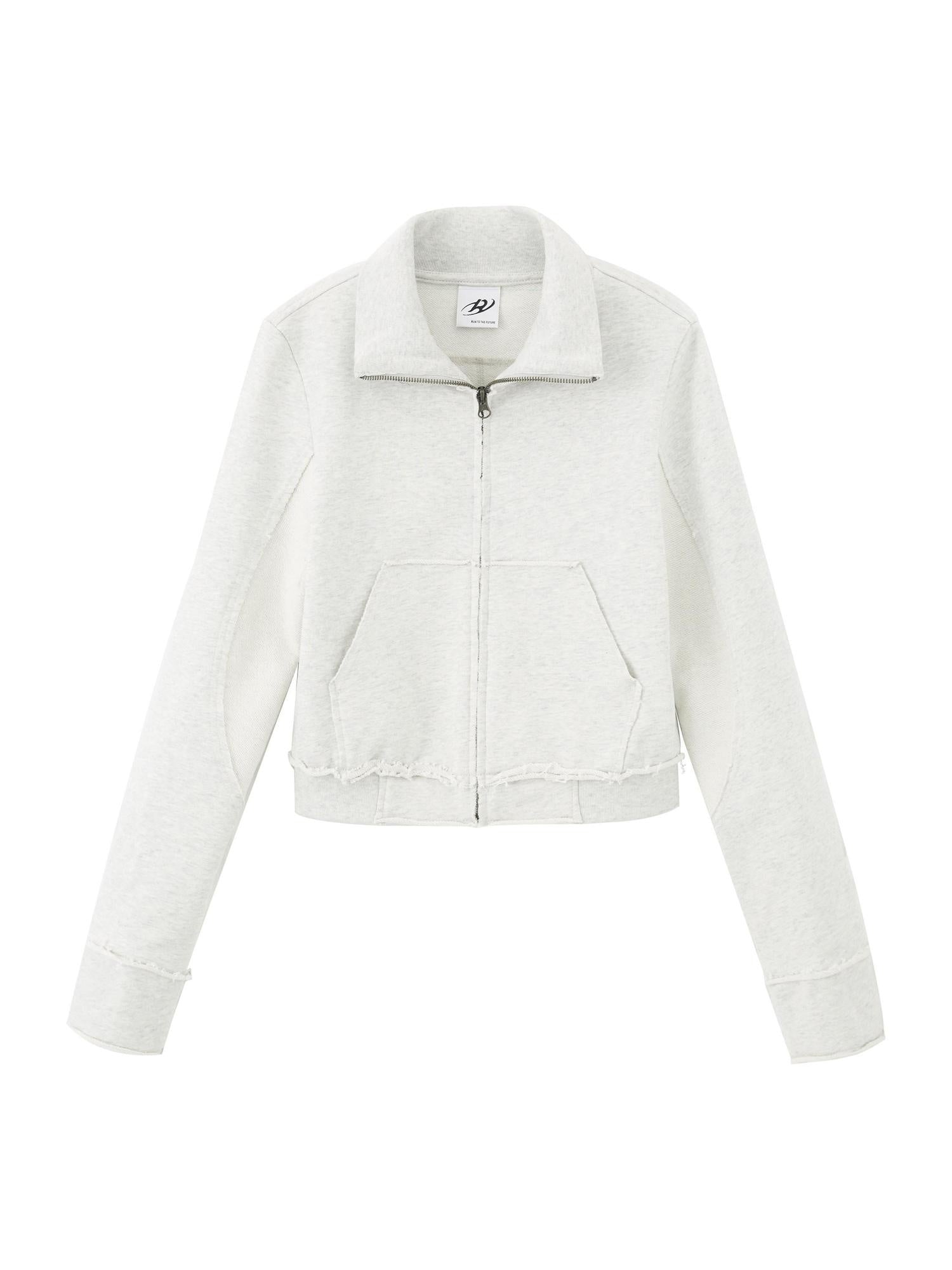 RUN TO THE FUTURE Pure Cotton Stand Collar Zip Cardigan Cropped Straight Retro Work Sweatshirts